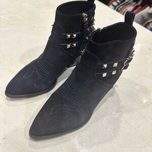 Valentino Black Ankle Boots with Gold Studs